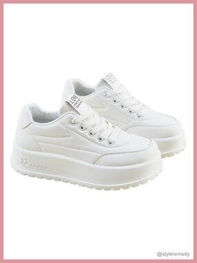 Y2K Chunky Platform Sneakers Women's Thick Sole Lace-Up Casual Walking Shoes